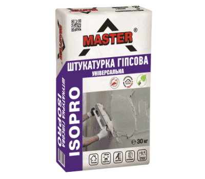MASTER ISOPRO Універсальна штукатурка для внутрішніх робіт на основі гіпсу з додаванням перліту (товщина нанесення 50мм шар), 30кг